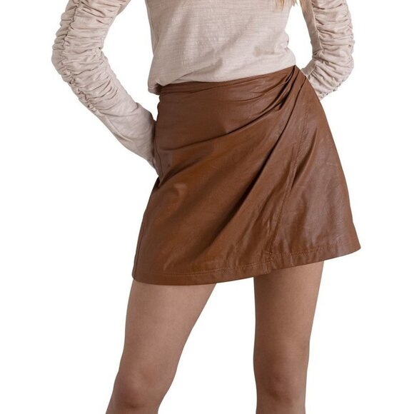 NWT Free People walnut brown faux leather wrap mini skirt, 4 - Picture 4 of 8